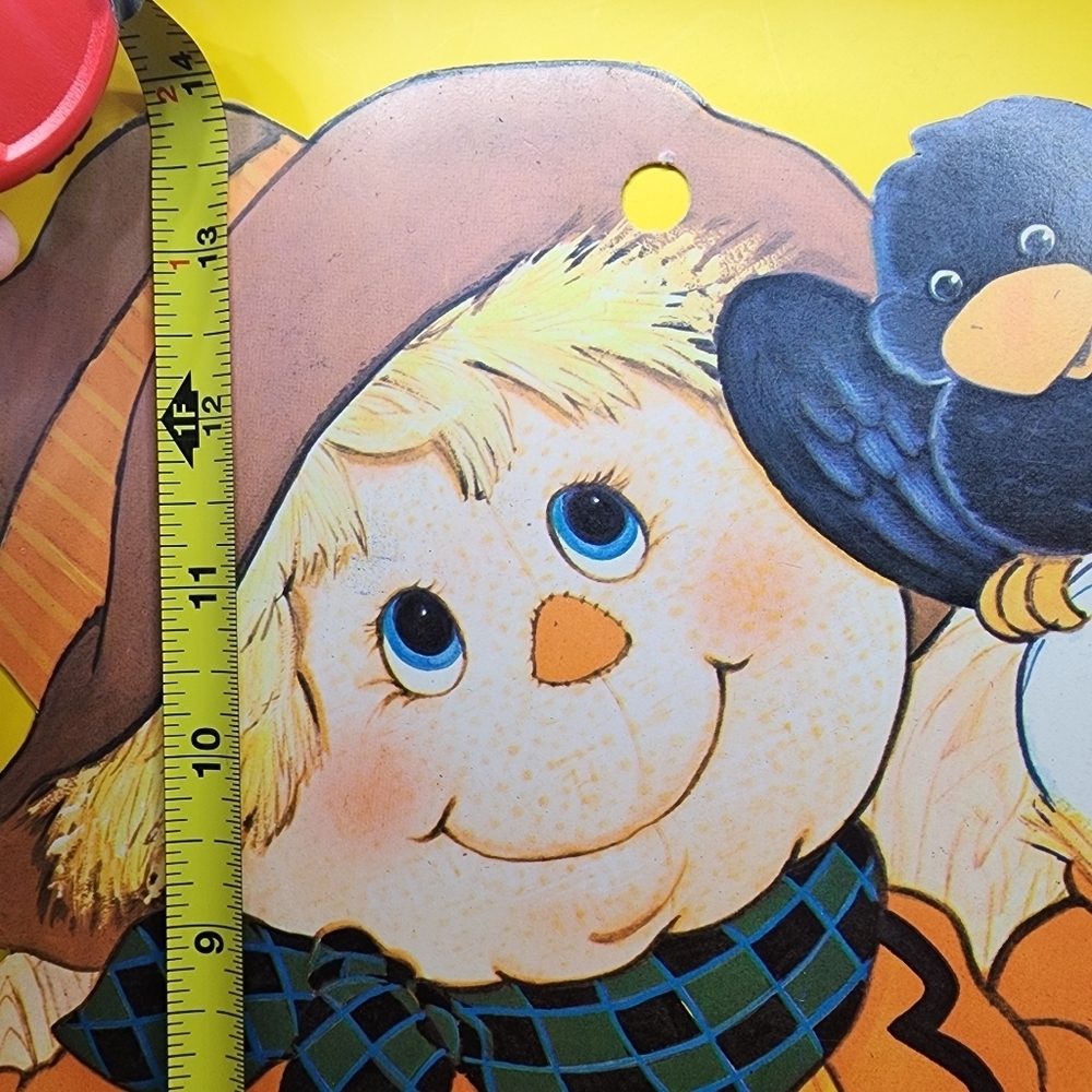 Vtg Halloween Scarecrow & Crow Die Cut Cardstock 14x9" Double Sided Wall Decor - Picture 3 of 4